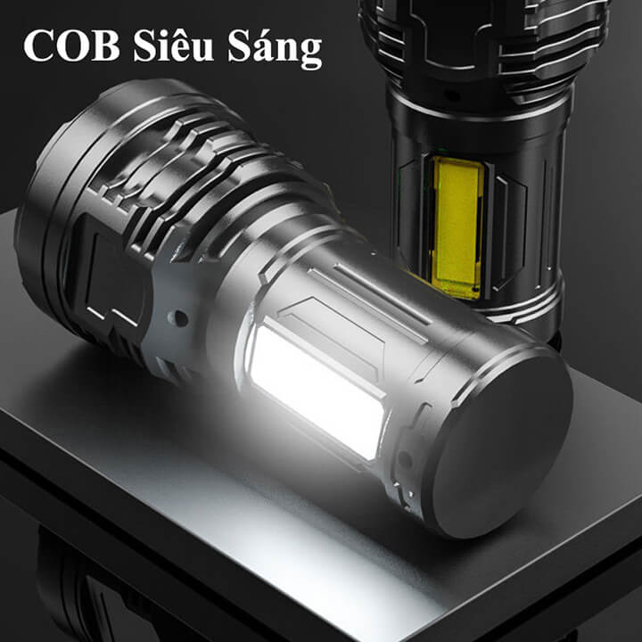 Đèn Pin Cầm Tay Mini Siêu Sáng Chiếu Xa 500m, 4 Chế Độ, Chống Thấm Nước, 8 Bóng Đèn LED Có COB Đèn Cạnh