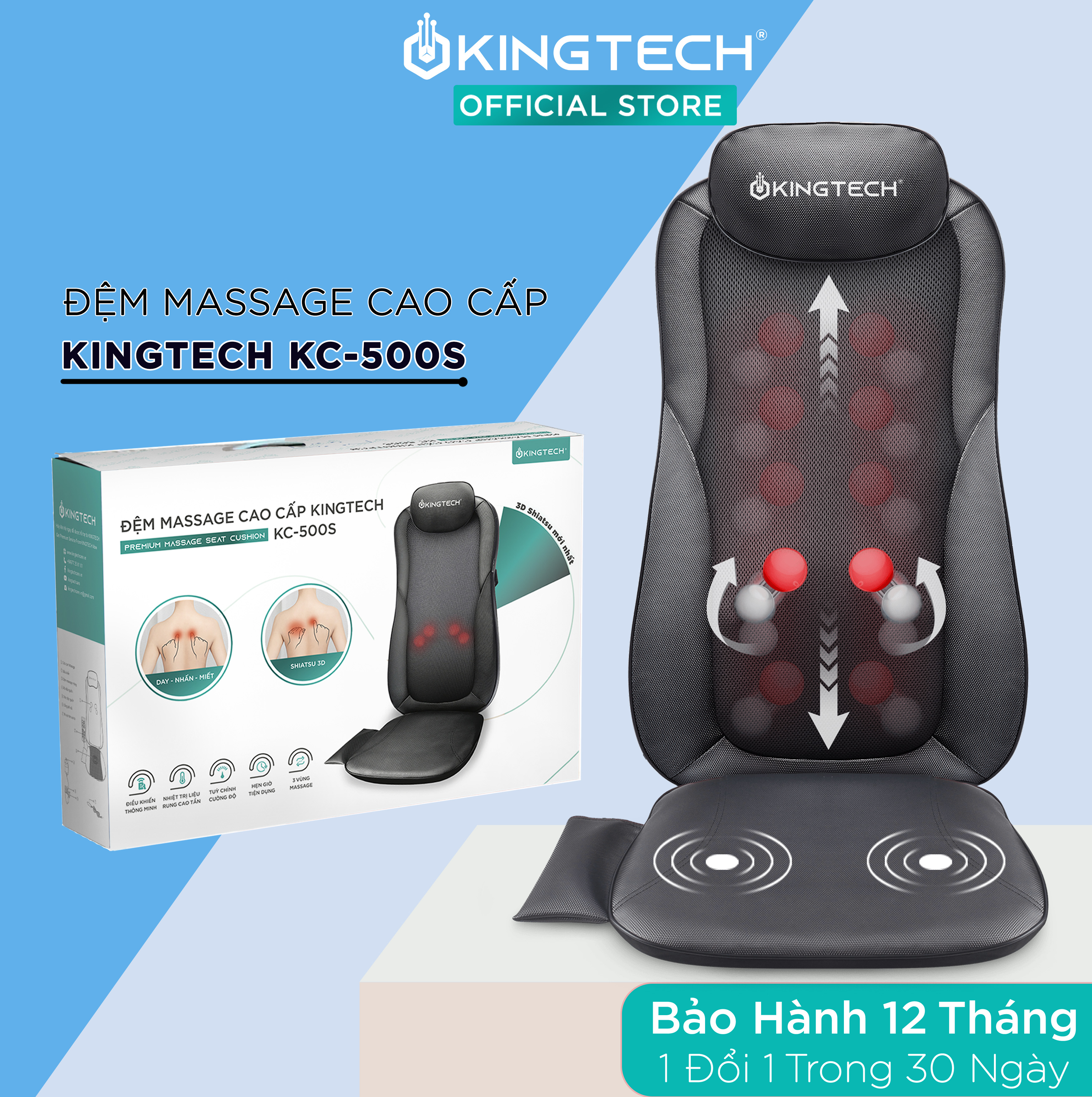 Đệm, Ghế Massage Cao Cấp Kingtech Kc - 500S - Máy Mát Xa Lưng Chế Độ 3D Chuyên Sâu, Kết Hợp Tính Năng Nhiệt Hồng Ngoại - Hàng Chính Hãng - Đen