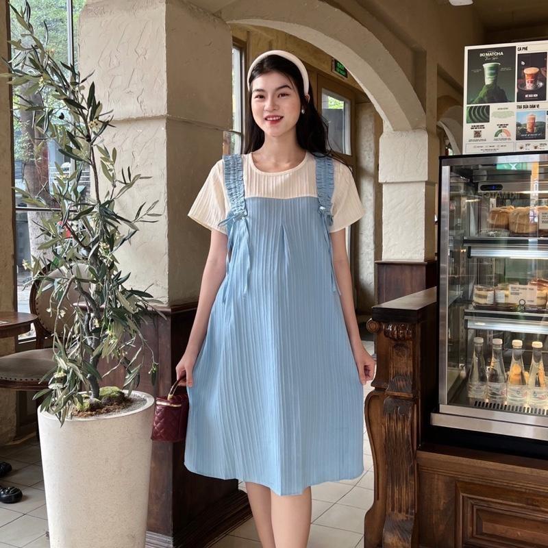 Đầm bầu mùa hè Yếm xinh xắn dễ thương chất xốp Hàn mặc đi làm đi chơi - Hồng