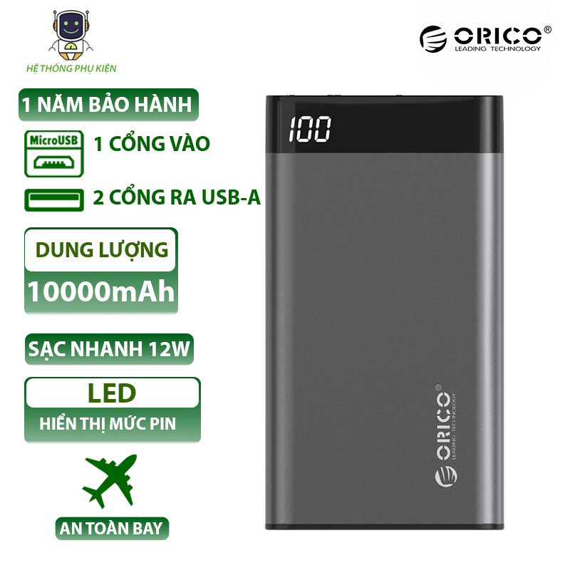 Pin Sạc Dự Phòng Polymer 10,000mAh Có Màn Hình LED Orico YC10- Hàng Chính Hãng