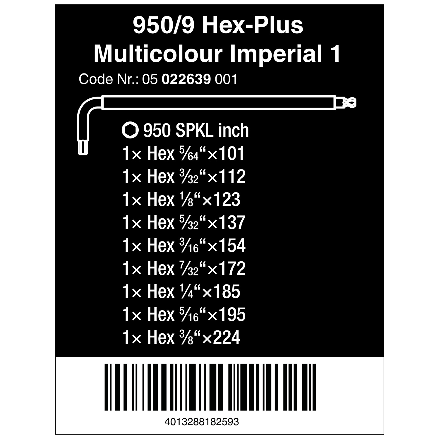 Bộ lục giác hệ INCH nhiều màu sắc 9 cái 950/9 Hex-Plus Multicolour Imperial 1 L-key set, imperial,BlackLaser Wera 05022639001