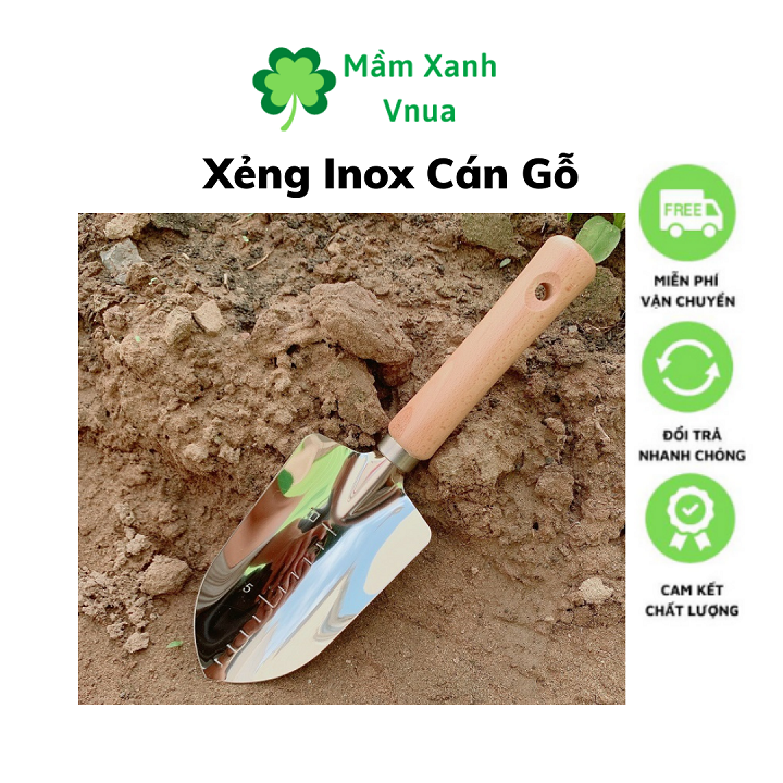 Xẻng Làm Vườn Cầm Tay Inox Cao Cấp 28cm - Xẻng Cán Gỗ Nhật Bản DT1080