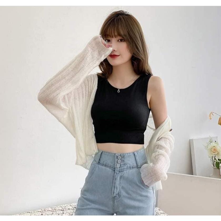 Áo croptop nữ sát nách ba lỗ thun mút mỏng không tay Bra kiểu ôm body tank top vải cotton co giãn