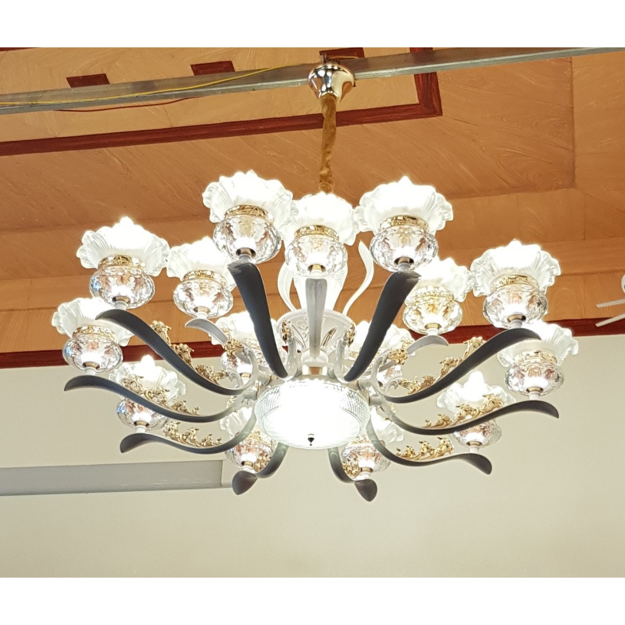 Đèn chùm VENUS pha lê 15 tay hiện đại trang trí nhà cửa - kèm bóng Led chuyên dụng