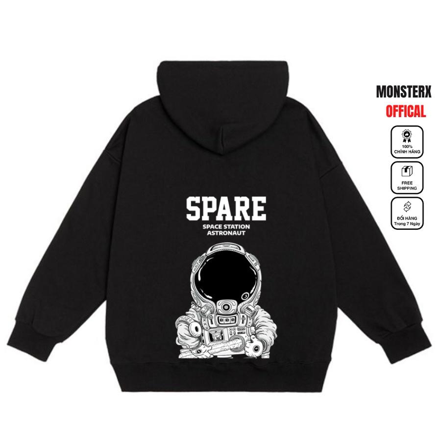 Áo mũ Hoodie Unisex MonsterX SPARE form rộng 3 màu nỉ bông cặp đôi nam nữ Oversize Ulzzang thu đông