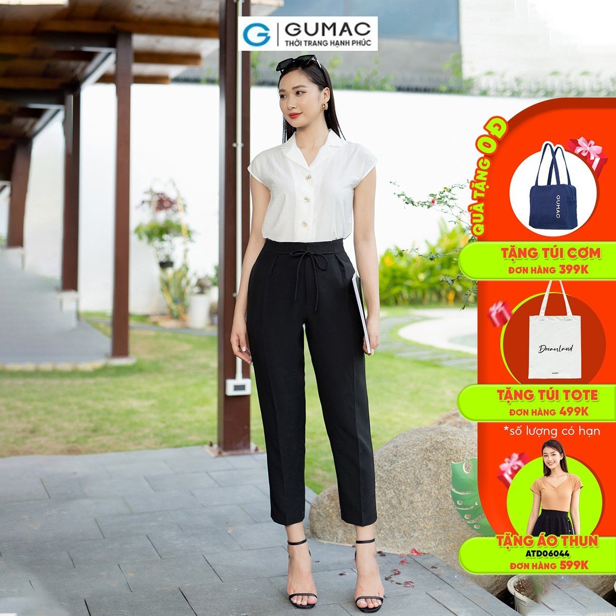 Quần baggy nữ thắt dây nơ tôn dáng trẻ trung thời trang GUMAC QD07047