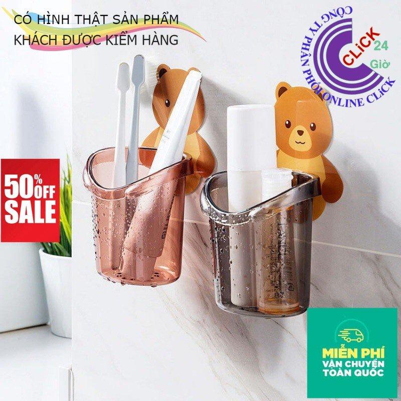 Combo 3 Cốc Hình Gấu Nâu Dán Tường Đựng Kem/ Bàn Chải Đánh Răng, Có Lỗ Thoáng Nước Tiện Lợi