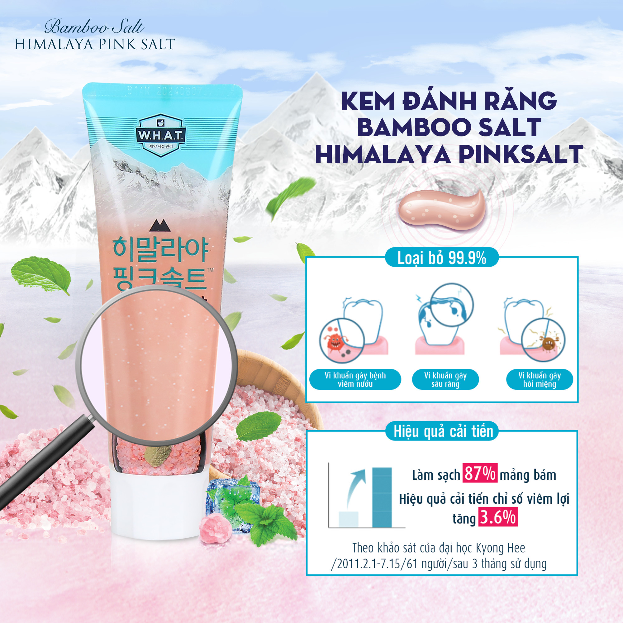 Kem Đánh Răng Hương Bạc Hà Mát Lạnh Himalaya Pink Salt Ice Calming Mint Pumping Toothpaste