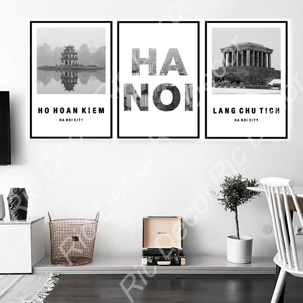 Tranh treo tường Canvas trang trí biểu tượng Hà Nội 40x60 kèm theo khung