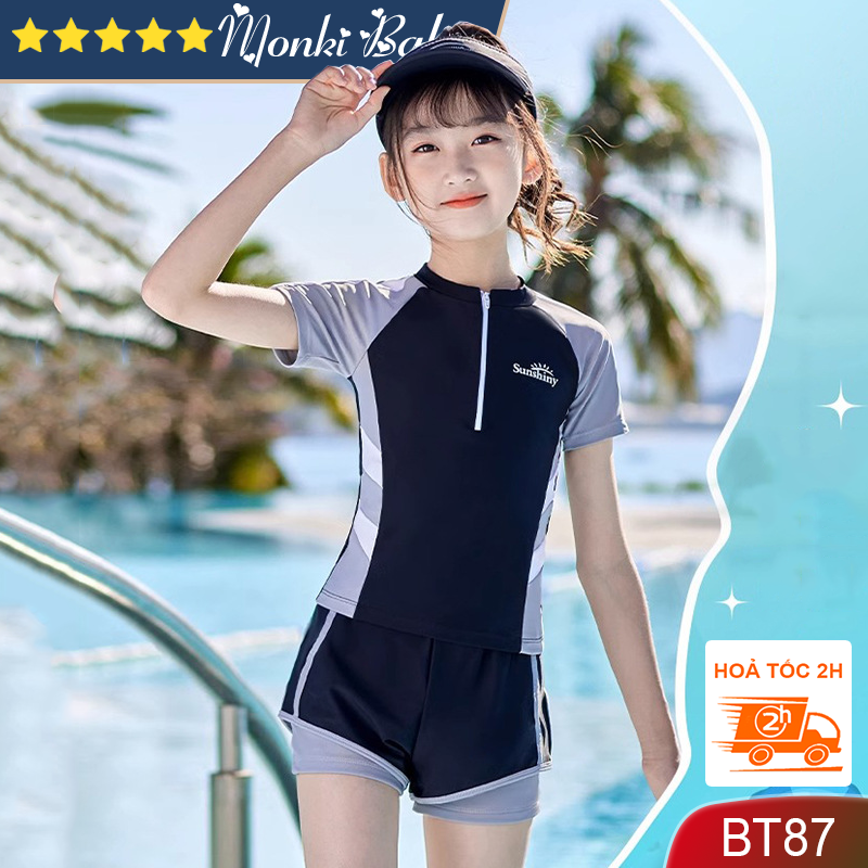 Bộ đồ bơi bé gái 2 mảnh thể thao chuẩn đẹp, thiết kế thời trang, chất bơi lạnh cao cấp co giãn cao, mềm mại êm ái với da bé, lên dáng xinh xắn, ôm người dễ chịu | BT87