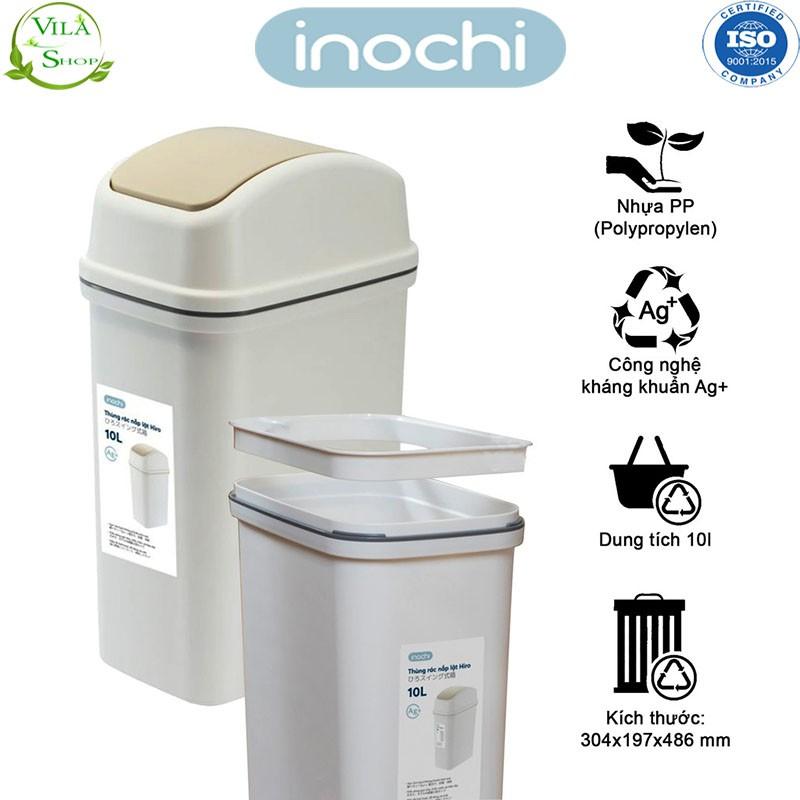 Thùng Rác Nhựa Nắp Lật, Thùng Rác Thông Minh 10L Có Lõi Inochi, Làm Sọt Rác Văn Phòng, Khách Sạn, Đựng Rác Gia Đình