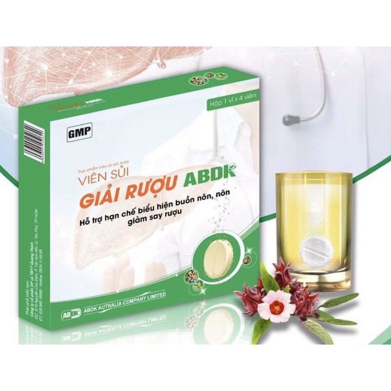 ￼VIÊN SỦI GIẢI RƯỢU ABDK - HỘP 4 VIÊN - Giảm Say Rượu , Nôn, Buồn Nôn, Lisse