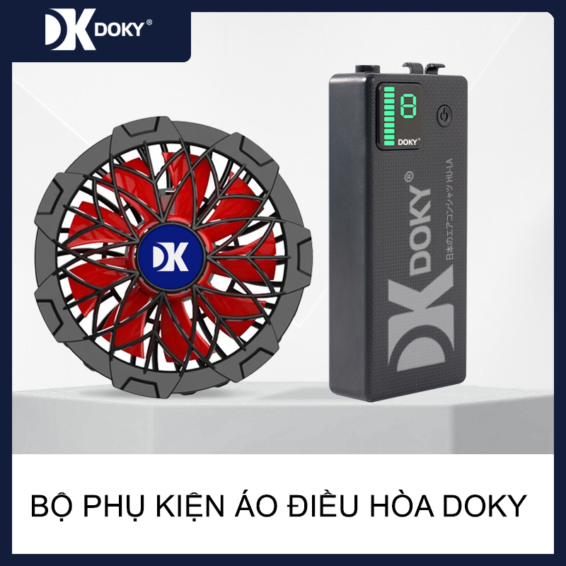 [Xả Kho, Giảm Giá] Bộ Phụ Kiện Áo Điều Hòa DOKY Nhật Bản Cao Cấp, PIN 40.000mAh, Quạt 12V, Chạy 18-20 Tiếng, Có 8 Số Gió Màn Hình LED, BH 12 Tháng