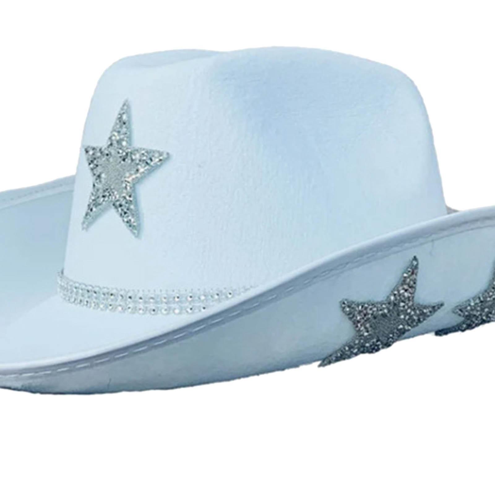 White Cowgirl Hat, Women Cowboy Hats with Sequin Star, Cowboy Costume Accessories for Adults Party Hat and Play Dress up