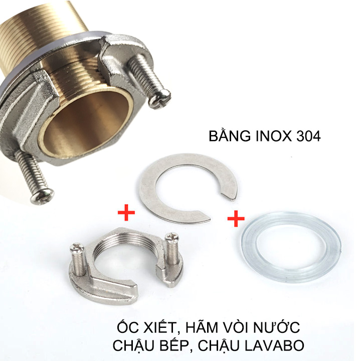 Ốc xiết cố định vòi chậu bếp, Lavabo, chống lắc lư, bằng inox 304 (Loại D32mm)