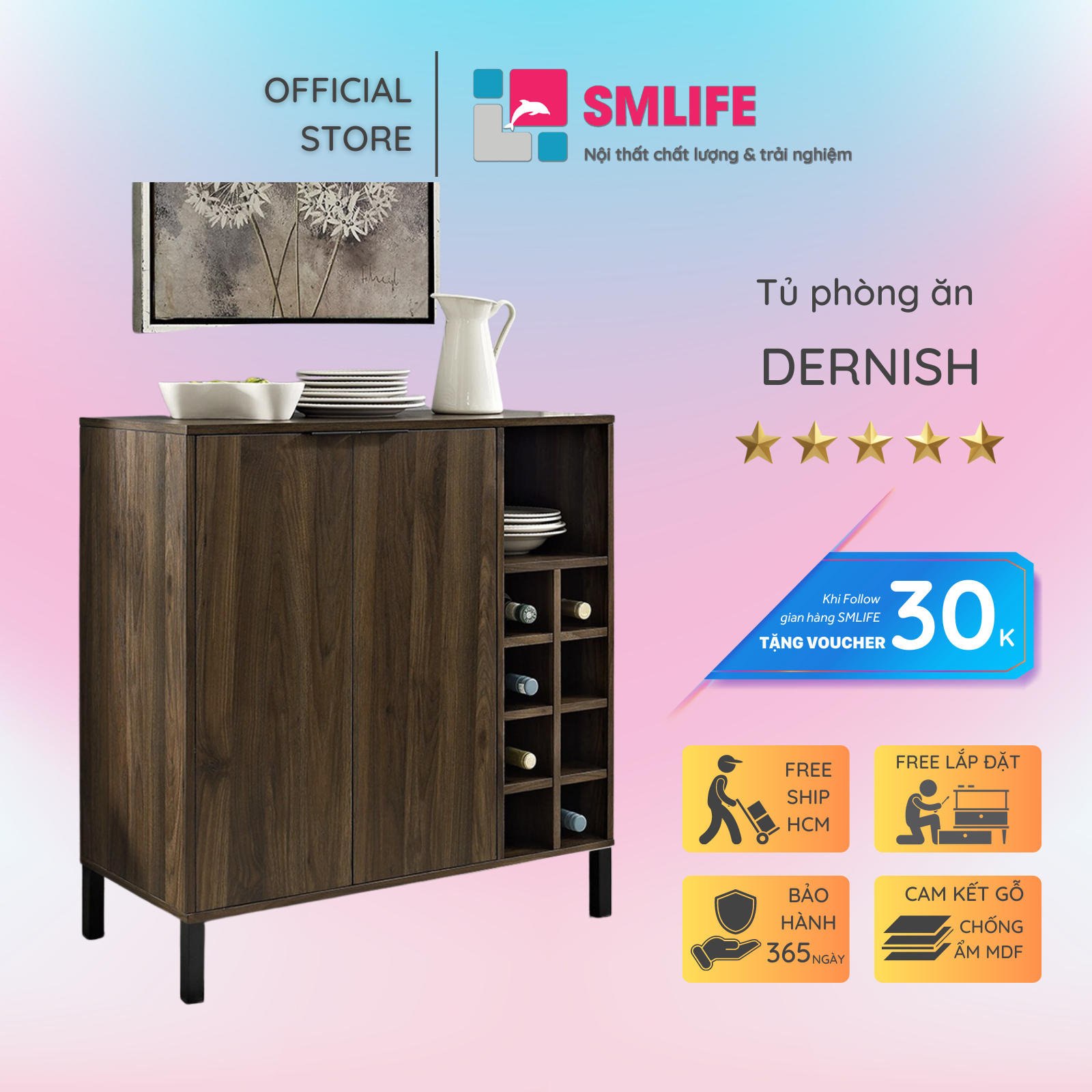 Tủ phòng ăn gỗ hiện đại SMLIFE Dernish | Gỗ MDF dày 17mm chống ẩm | D85xR40xC87cm