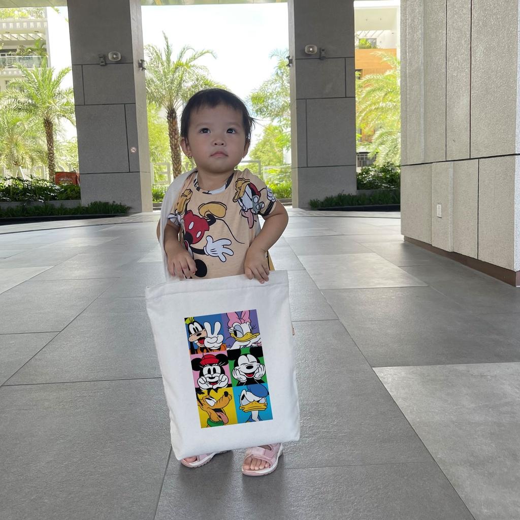 Túi tote vải mộc Tiệm nhà Pony dây kéo in hình Chuột Mickey and friends PM112