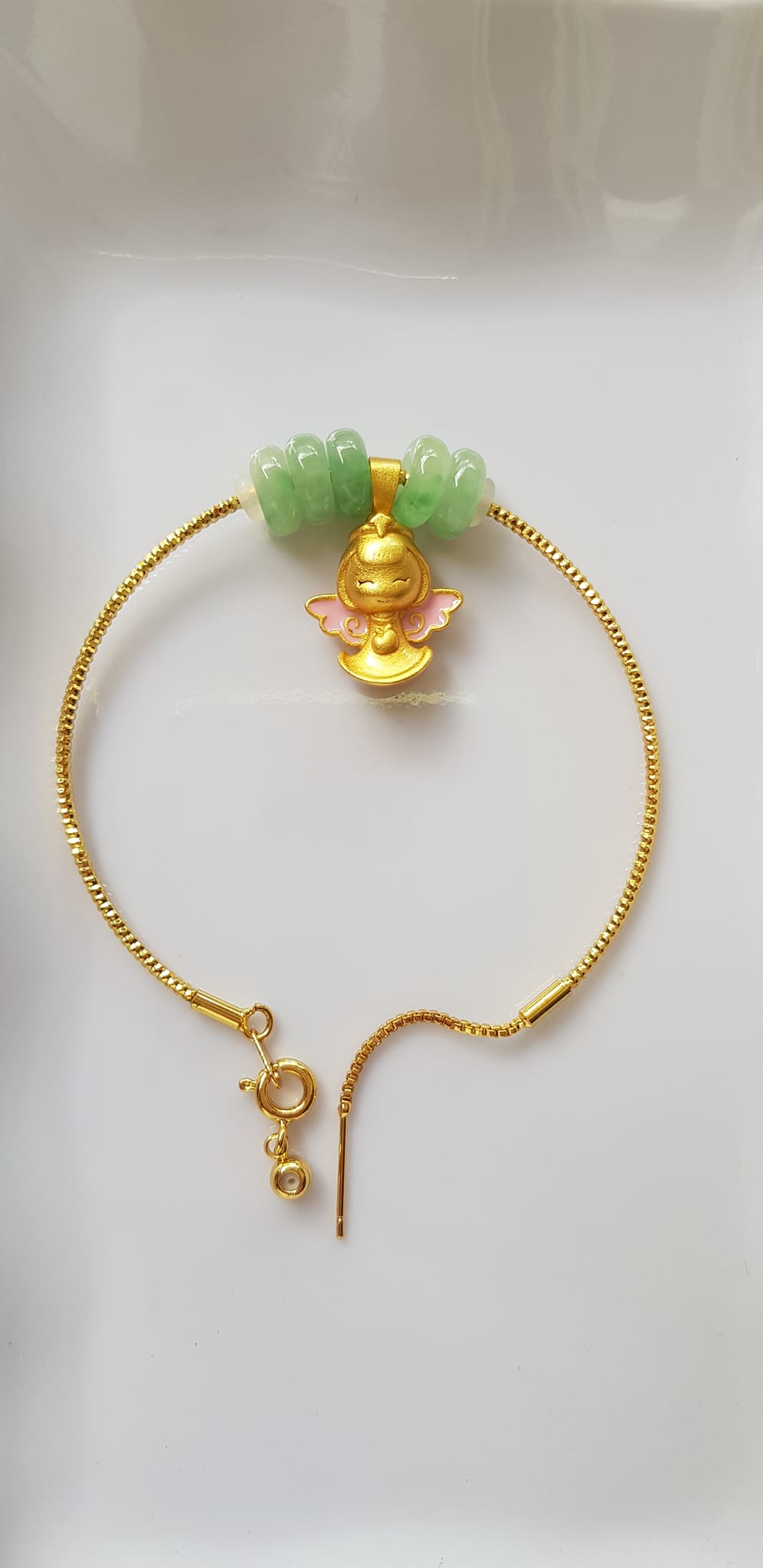 Vòng Tay charm xinh đẹp 5 đồng tiền đá cẩm thạch tự nhiên Vòng phối charm hình bé thiên thần vòng màu vàng khoen rút xinh Nữ đeo dễ thương ạ