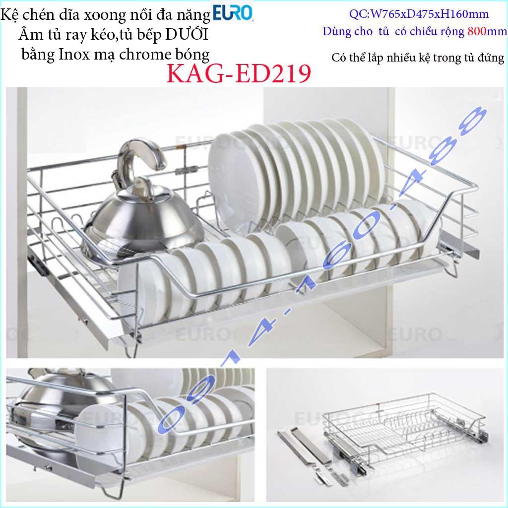 Kệ chén dĩa xoong nồi đa năng âm tủ KAG-ED219-80cm, Kệ đa năng có ray giảm chấn 80cm