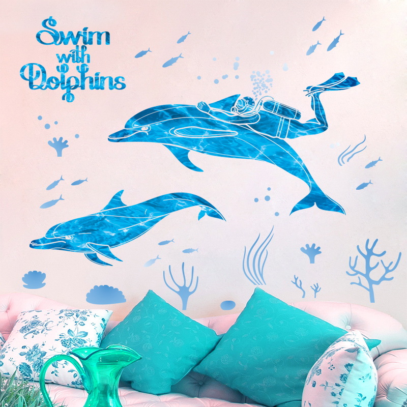 Decal dán tường Bơi Cùng Dolphin XL7205