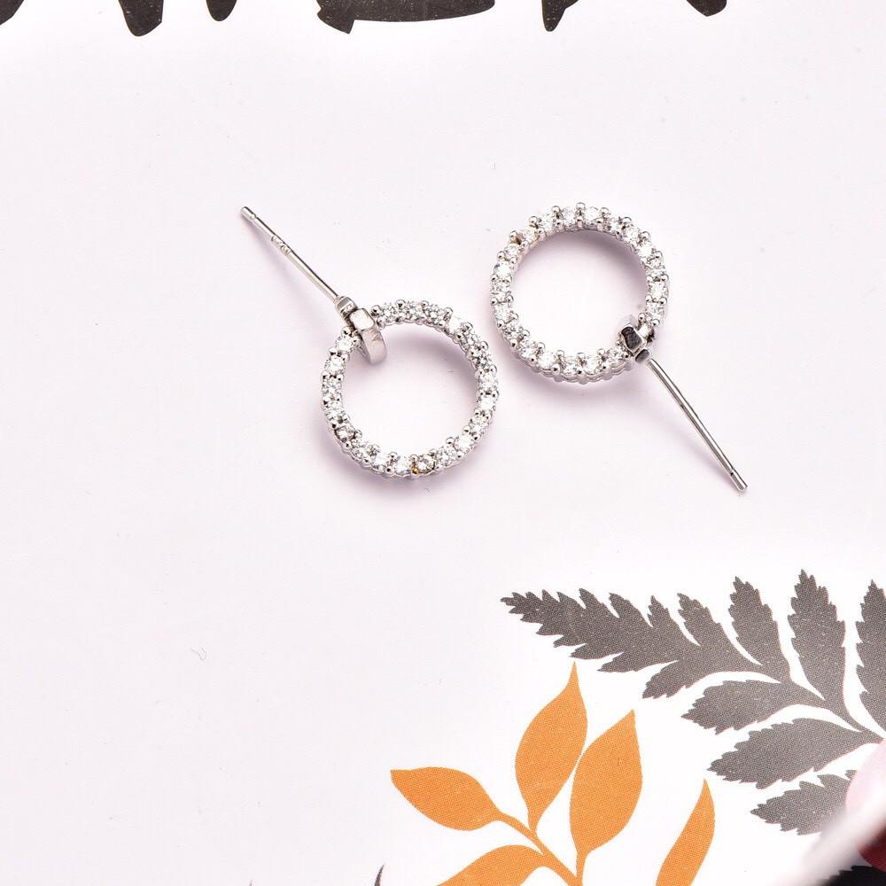 Khuyên tai nữ Pansy store, bông tai nữ bạc 950, bông tai tròn đính đá