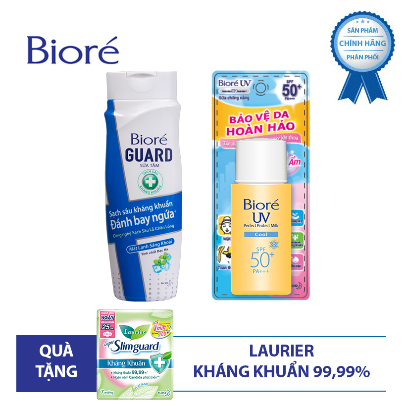 Bộ kháng khuẩn mát lạnh (1 sữa tắm 220g + 1 chống nắng 25ml) Tặng 1 Băng vệ sinh siêu mỏng Laurier 7 Miếng