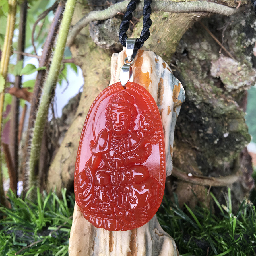 Dây chuyền mặt Phật Phổ Hiền Bồ Tát,  Đá Phong Thủy, cho Tuổi Tỵ, Mã não đỏ,  2,4 x 3,6 cm,  AKO4