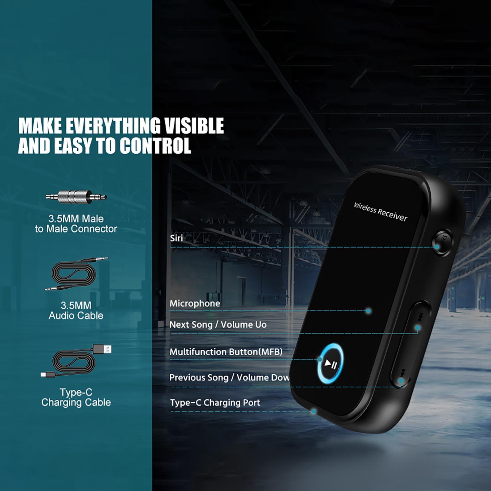 Bluetooth 5.0 AUX Music Adapter Transmitting Receiving for Music Streaming Sound System Speaker Headphones