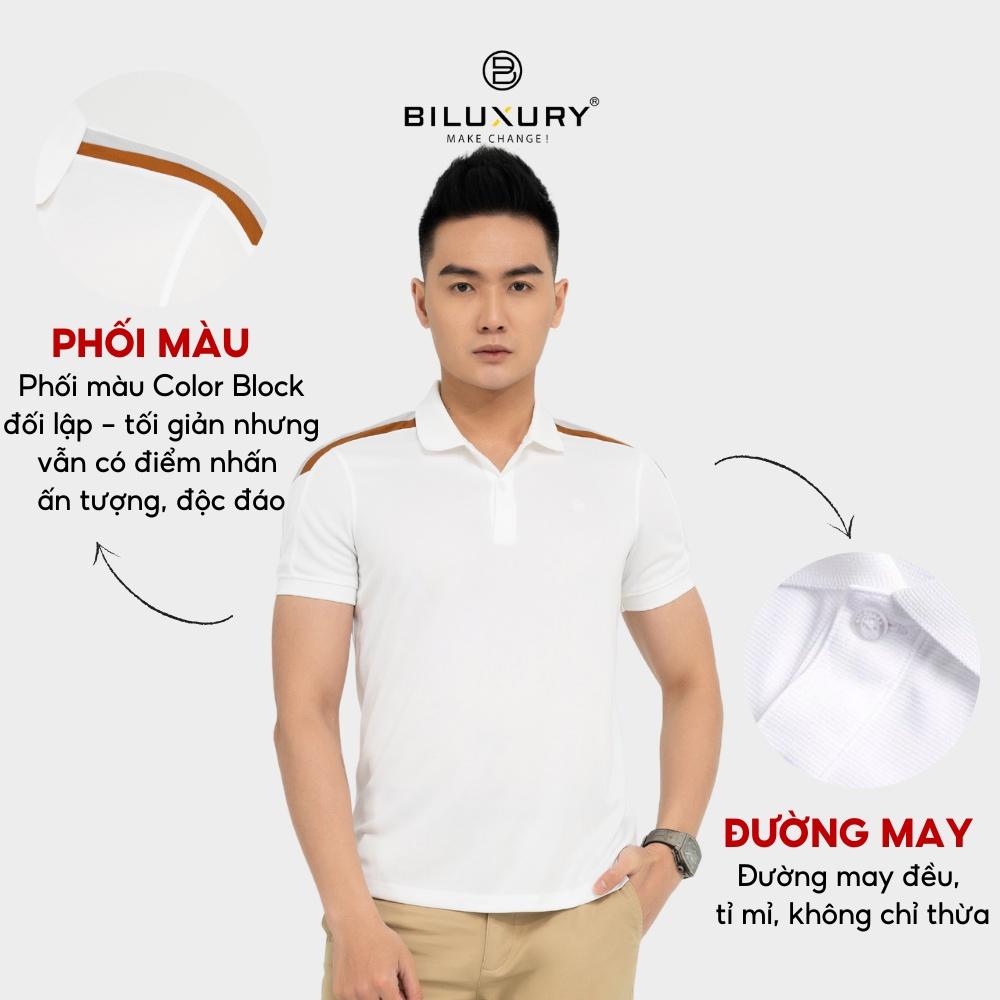 Áo polo nam thun có cổ Biluxury  5APCT024 vải coolmax mắt chim cao cấp thiết kế Color Block độc đáo đăng cấp