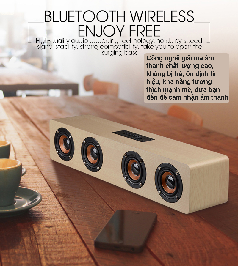 Loa gỗ Bluetooth W8 Hifi 12W Loa siêu trầm không dây Âm thanh nổi Chất liệu từ gỗ cao cấp, có 4 loa nghe nhạc cực hay  - Hàng Chính Hãng