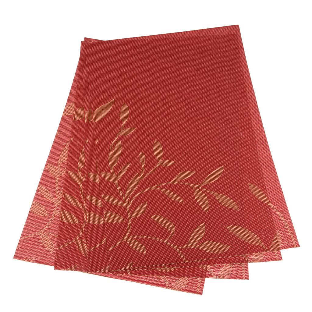 4pcs Rectangle PVC Place Mat Table Pad Dishware Coasters Dining Room Red