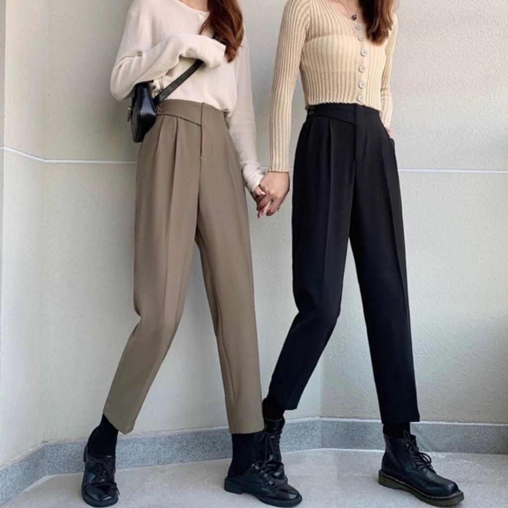 Quần baggy nữ cạp cao lưng chun sau khóa trước vạt cạp chéo tạo dáng đẹp trẻ trung.