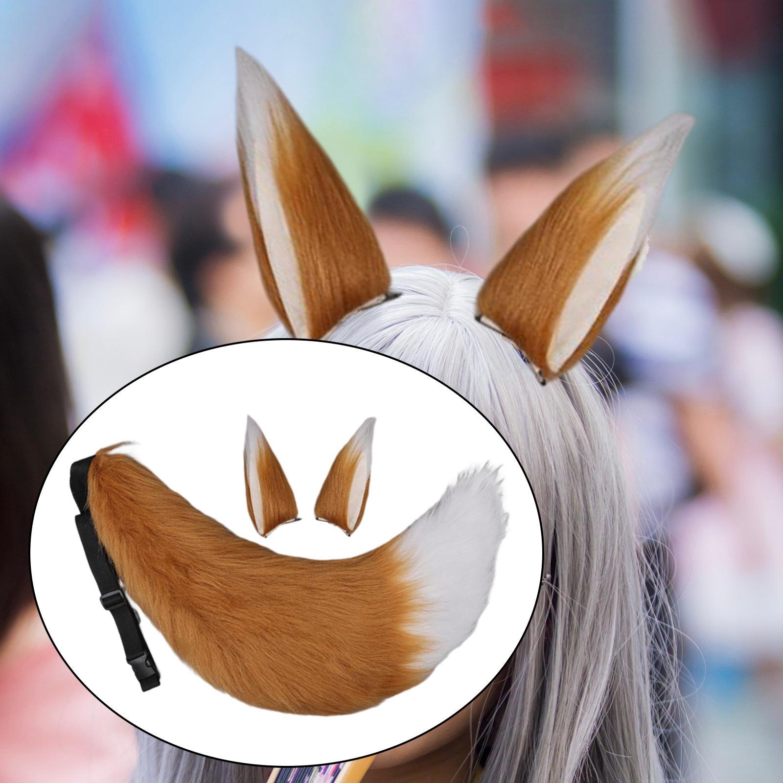 3 Pieces Plush Fox Ears Hair Clip Faux Fur Long Tail Women Girl Headwear Lovely Lolita Headband for Anime Cosplay Prop Christmas Fancy Dress