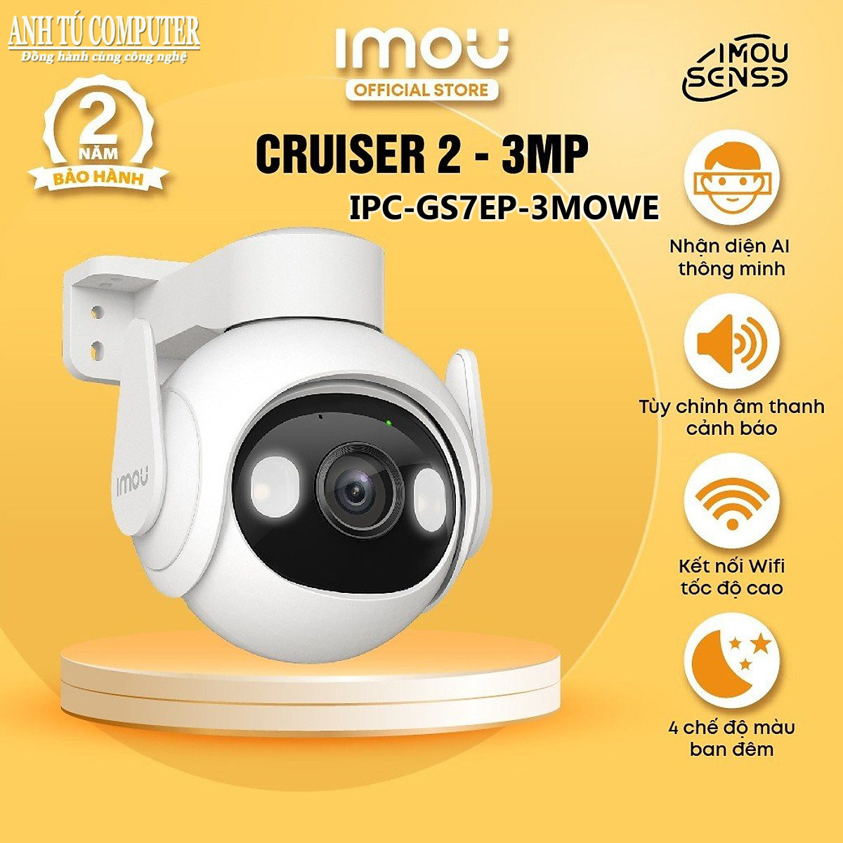 Camera Wifi quay quét thông minh 3MP iMOU Cruiser 2 IPC-GS7EP-3M0WE hàng chính hãng