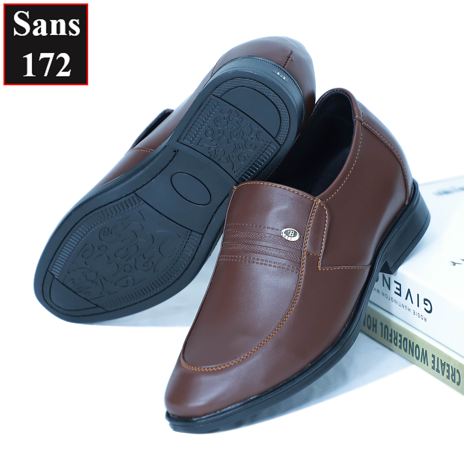 Giày tây nam tăng chiều cao 6cm Sans172 giá rẻ giầy da lười độn đế nâng gót công sở trung niên màu đen nâu hàn quốc