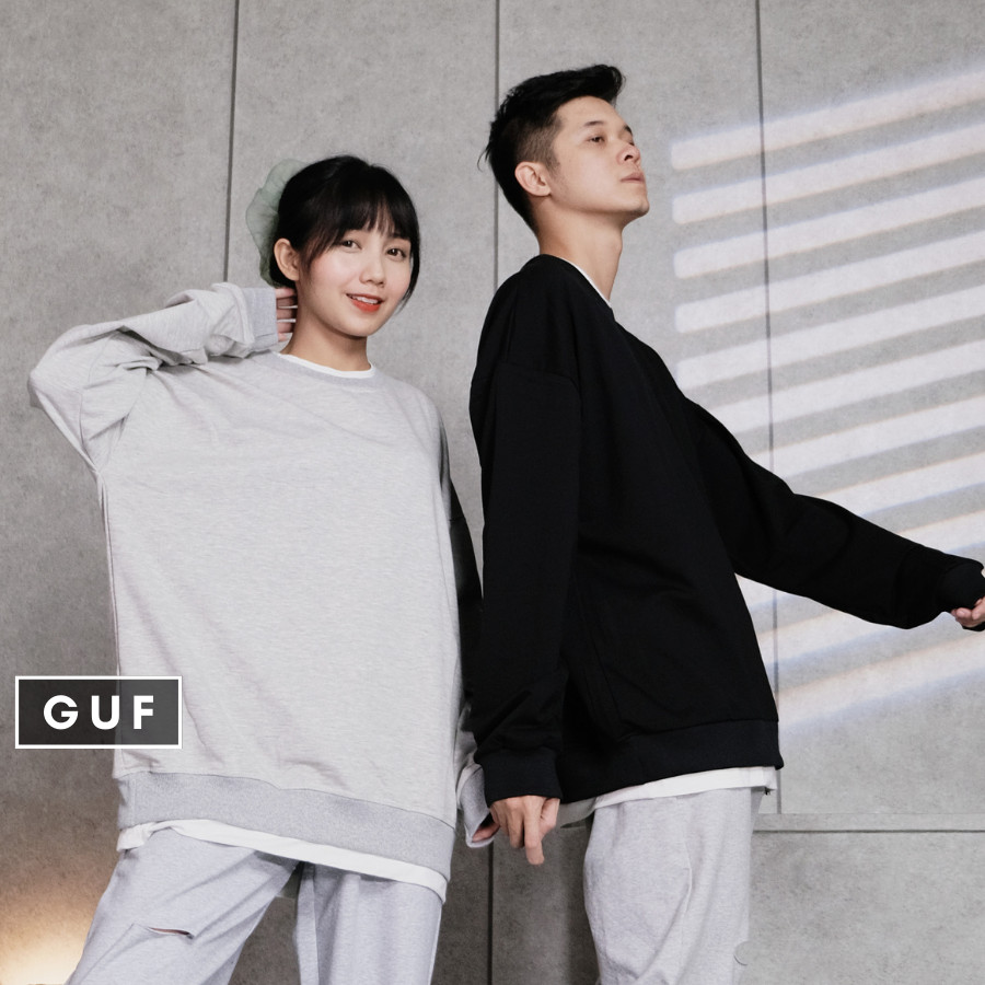 Áo Sweater Nam Nữ Form Rộng Phối Layer 2 Lớp Có Màu Basic Xám, Đen Chất Da Cá Hàn Cao Cấp GUF