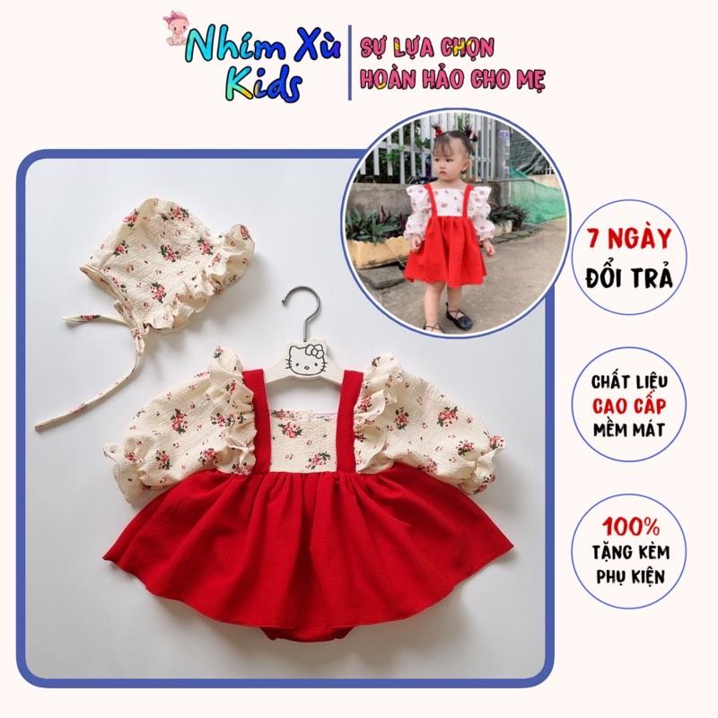 Bodysuit, Body Váy Hoa Đỏ Chất Đũi Xốp Cho Bé Gái Sơ Sinh Đến 12kg [B037