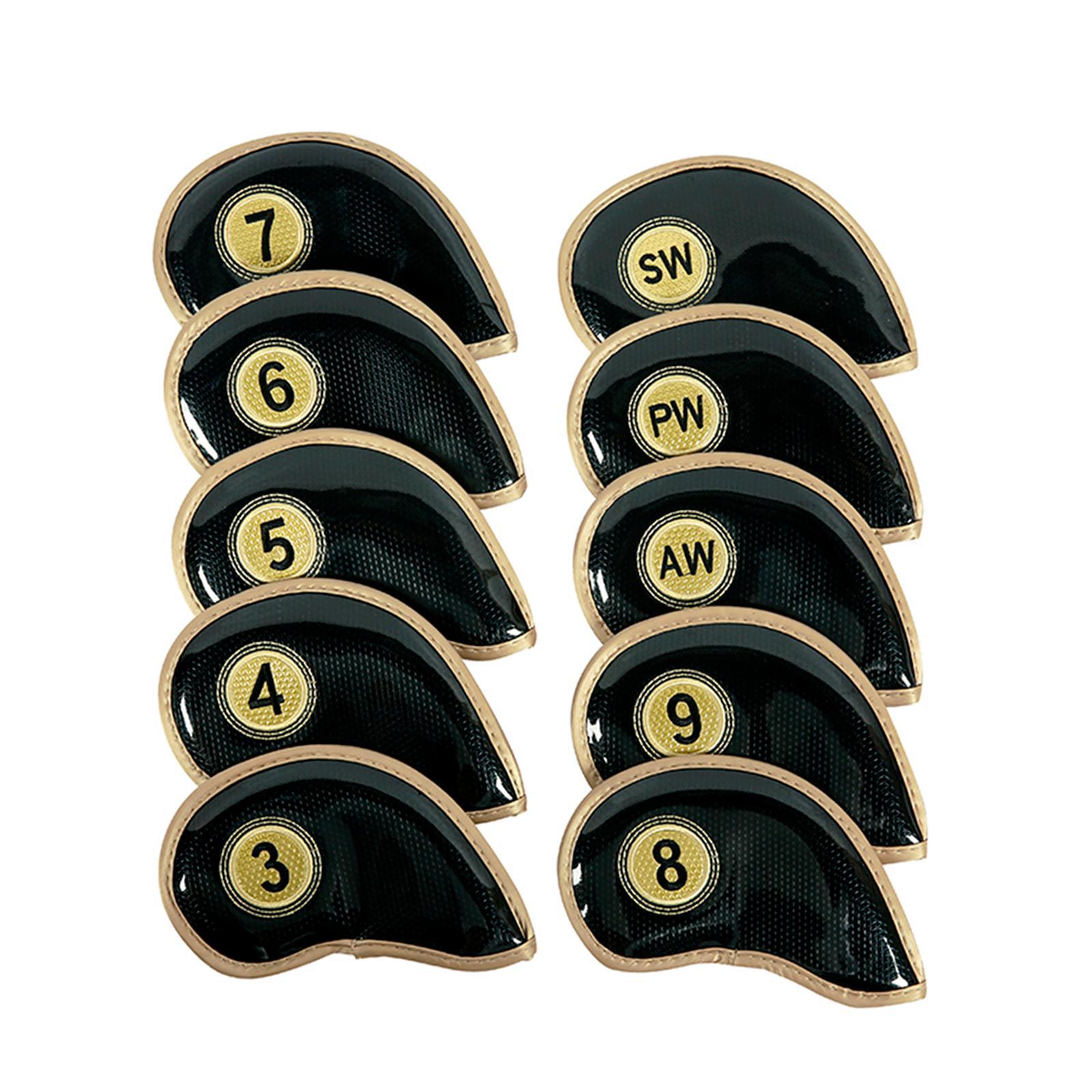 10x Golf Iron Headcover Set, Golf Club Head Cover Lightweight 3,4,5,6,7,8,9,A,S,P Golf Iron Protective Sleeve for Golf Training Supplies