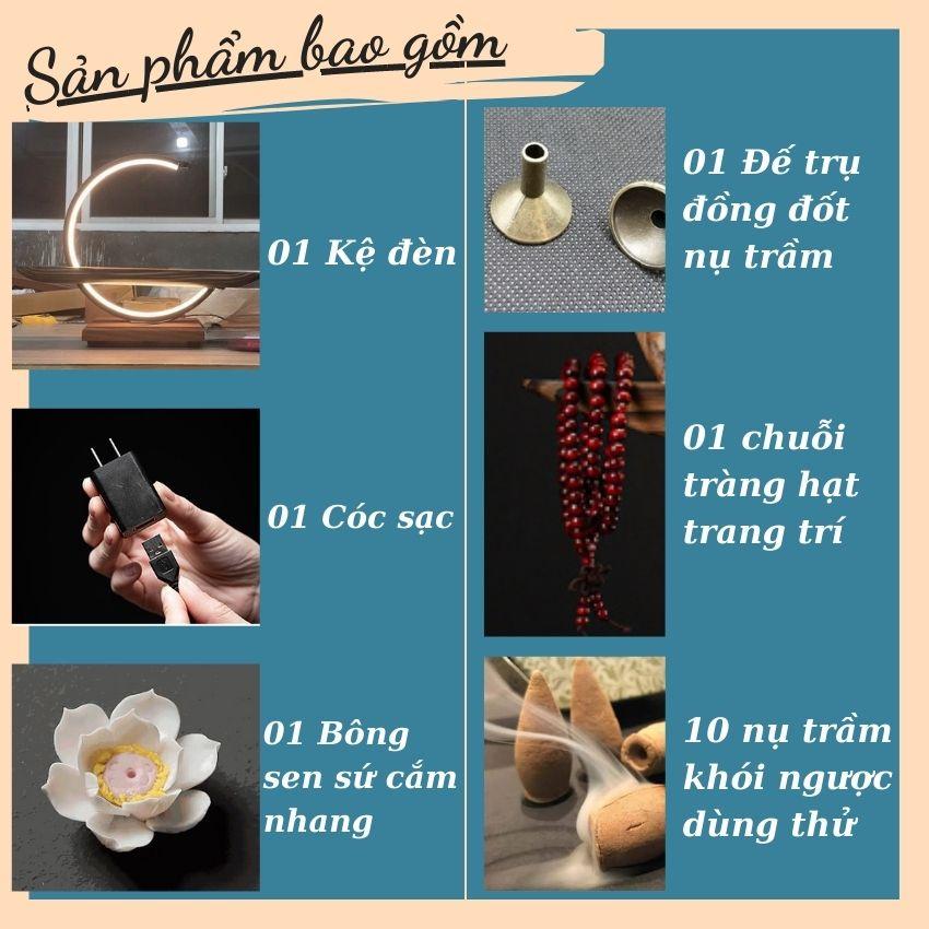 Kệ đèn Led hình bán nguyệt dùng đặt tượng và trang trí, thác khói trầm hương đèn Led~ Đèn Hào Quang