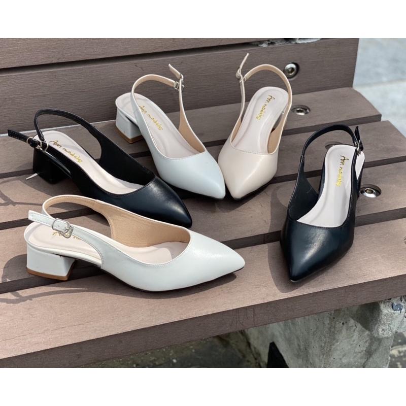 Giày cao gót 3 phân Annmodels kiểu dáng slingback gót vuông thời trang _A0034MIN