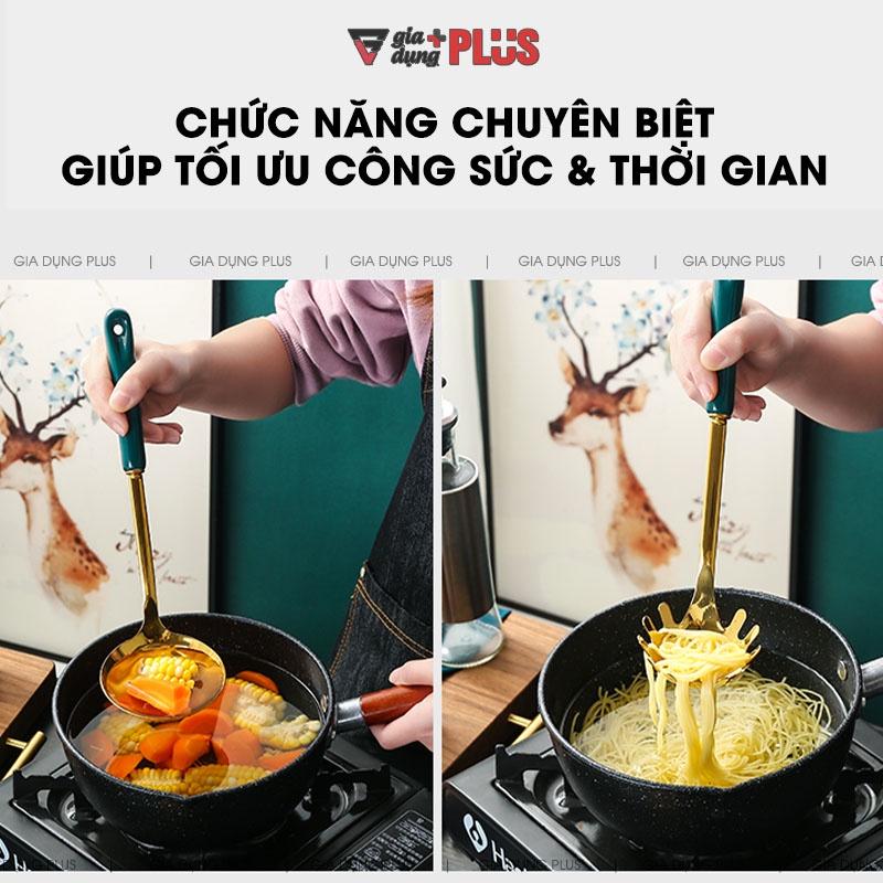 Bộ muỗng canh, muỗng lẩu, xẻng, thìa lọc bằng inox 304, tay cán sứ xanh ngọc lục bảo Bắc Âu cao cấp