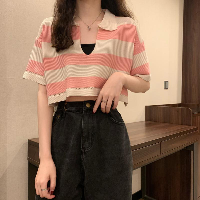 Áo len Montoghi dệt kim CROPTOP CỔ V bản to DÁNG RỘNG phong cách Hàn Quốc