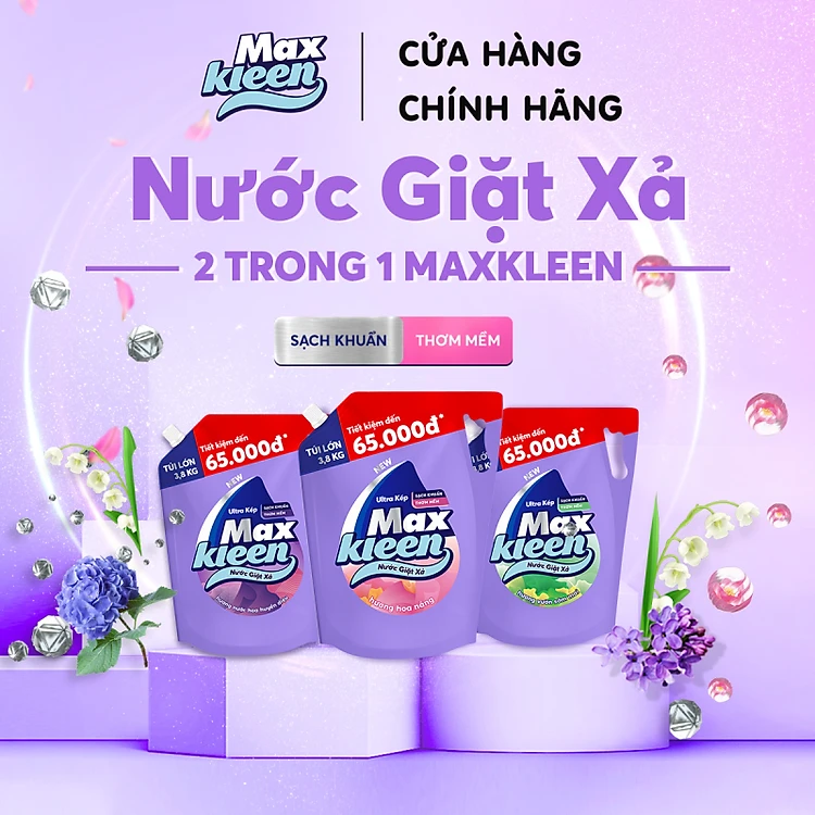 Combo 2 túi nước giặt xả Maxkleen hương Vườn Sớm Mai 3.8kg/túi 