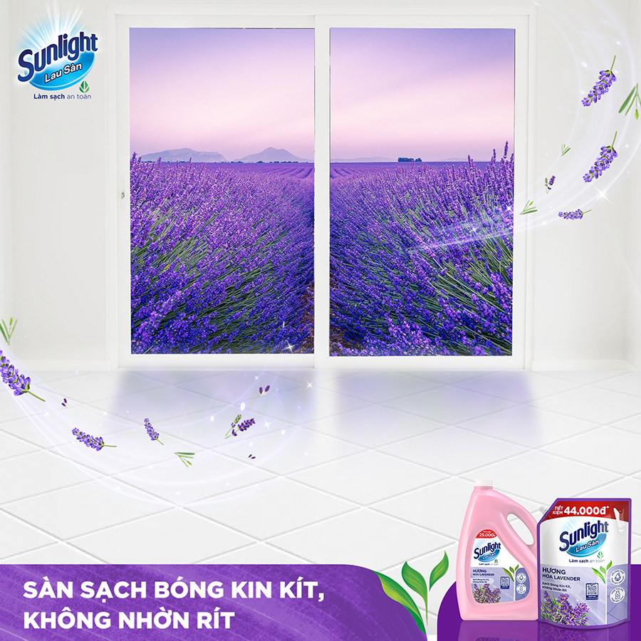 Nước lau sàn Sunlight Hoa Lavender Túi 3.6kg | Tinh dầu Thảo mộc 100% | Hương thơm tinh tế