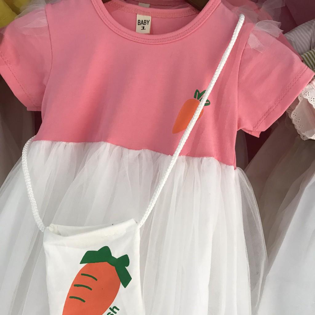 Váy Cho Bé Gái Mùa Hè Cộc Tay Váy Cotton Kèm Túi Màu Vàng Hồng Mềm Cho Bé 2 đến 8 Tuổi Từ 6 Đến 13 Kg Sulykids 2021