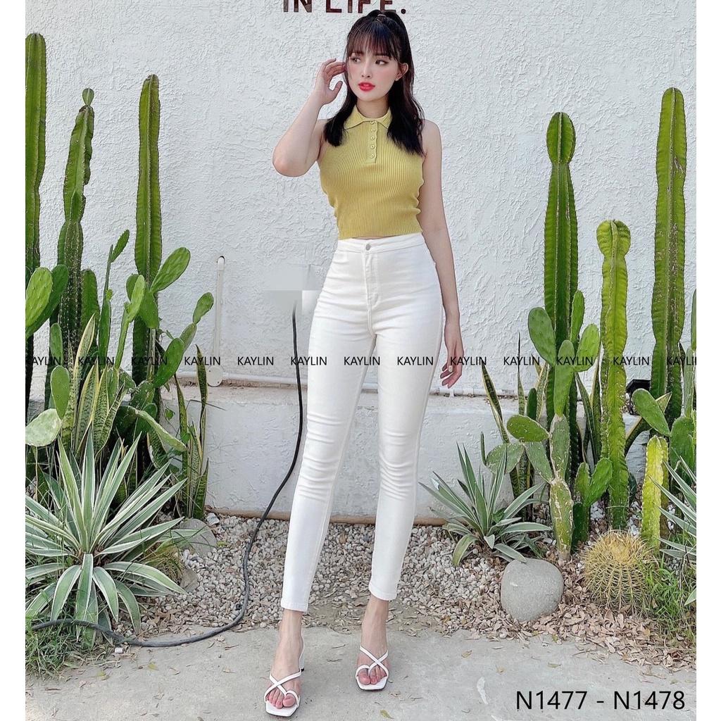 Quần jean nữ lưng cao co giãn không túi ( trắng , đen ) HDSHOP , quần bò cạp cao skinny jeans dáng ôm trơn dài
