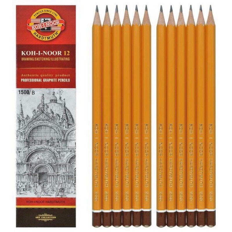 Hộp 12 cây bút chì tiệp KOH-I-NOOR 1500 (2B, 3B, 4B, 5B, 6B, 7B, 8B)