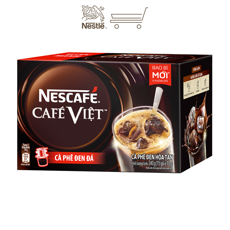 [Tặng 1 ly sứ màu pastel] Combo 2 hộp cà phê hòa tan Nescafé café Việt đen đá (Hộp 15 gói x 16g)