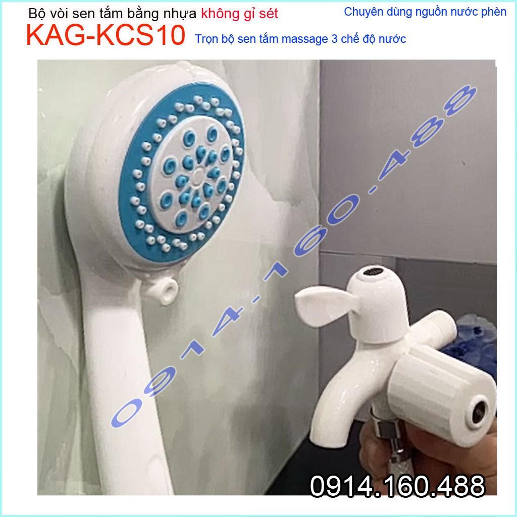Vòi sen lạnh KAG-KCS10 nhựa Shower head, trọn bộ sen lạnh nhựa 100% dùng vùng nước phèn không gỉ séc tia phun nước mạnh