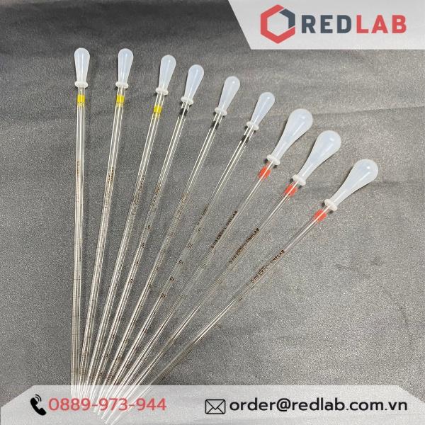 Combo pipet thủy tinh loại dài có chia vạch nhiều thể tích 1ml 2ml 5ml kèm quả bóp Silicon